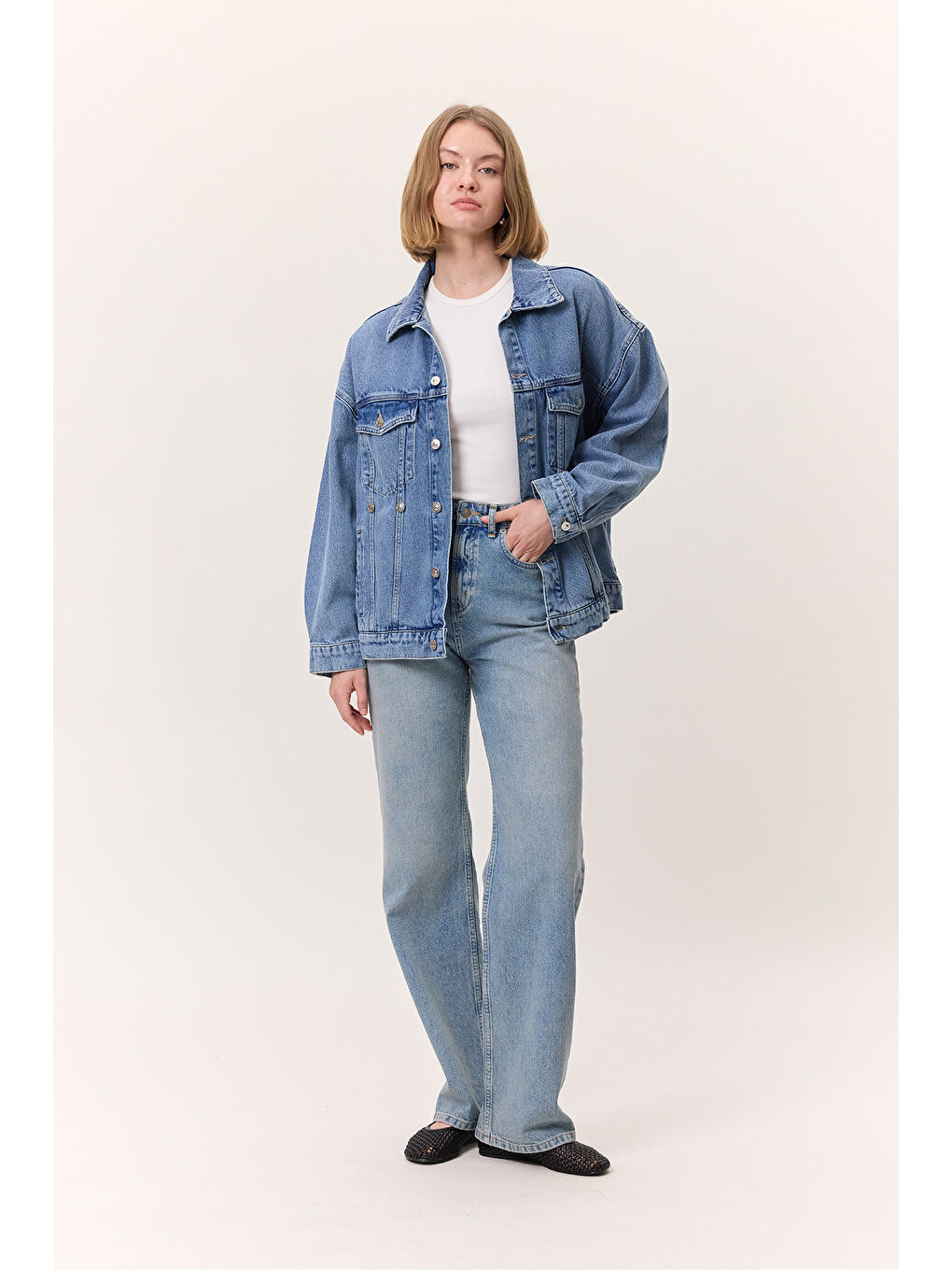 Oversıze Form Denim Ceket Mavi-3