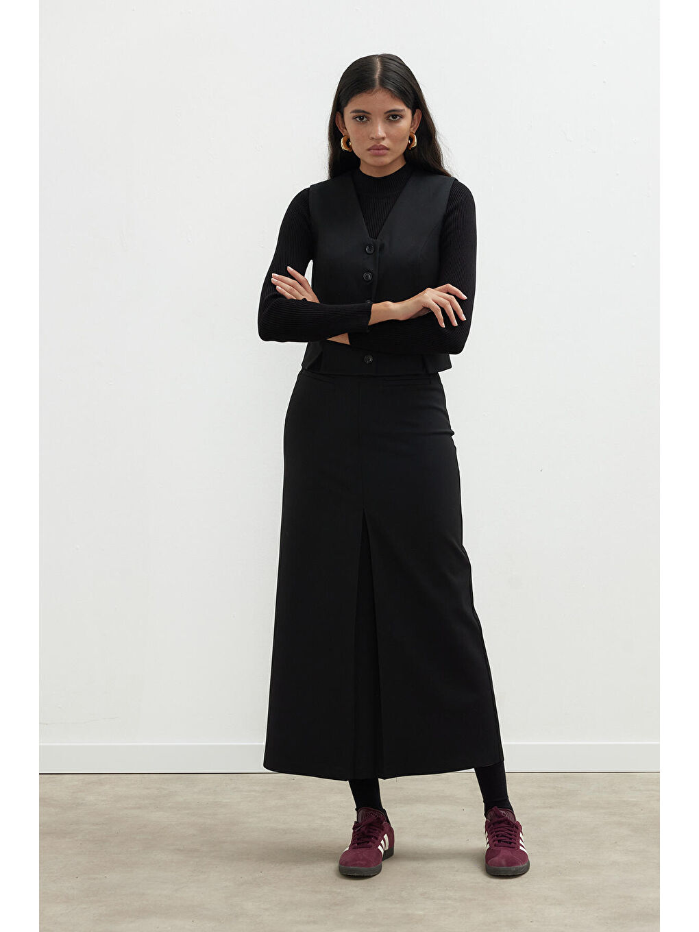 Premıum Pile Detaylı Kalem Etek Siyah-4