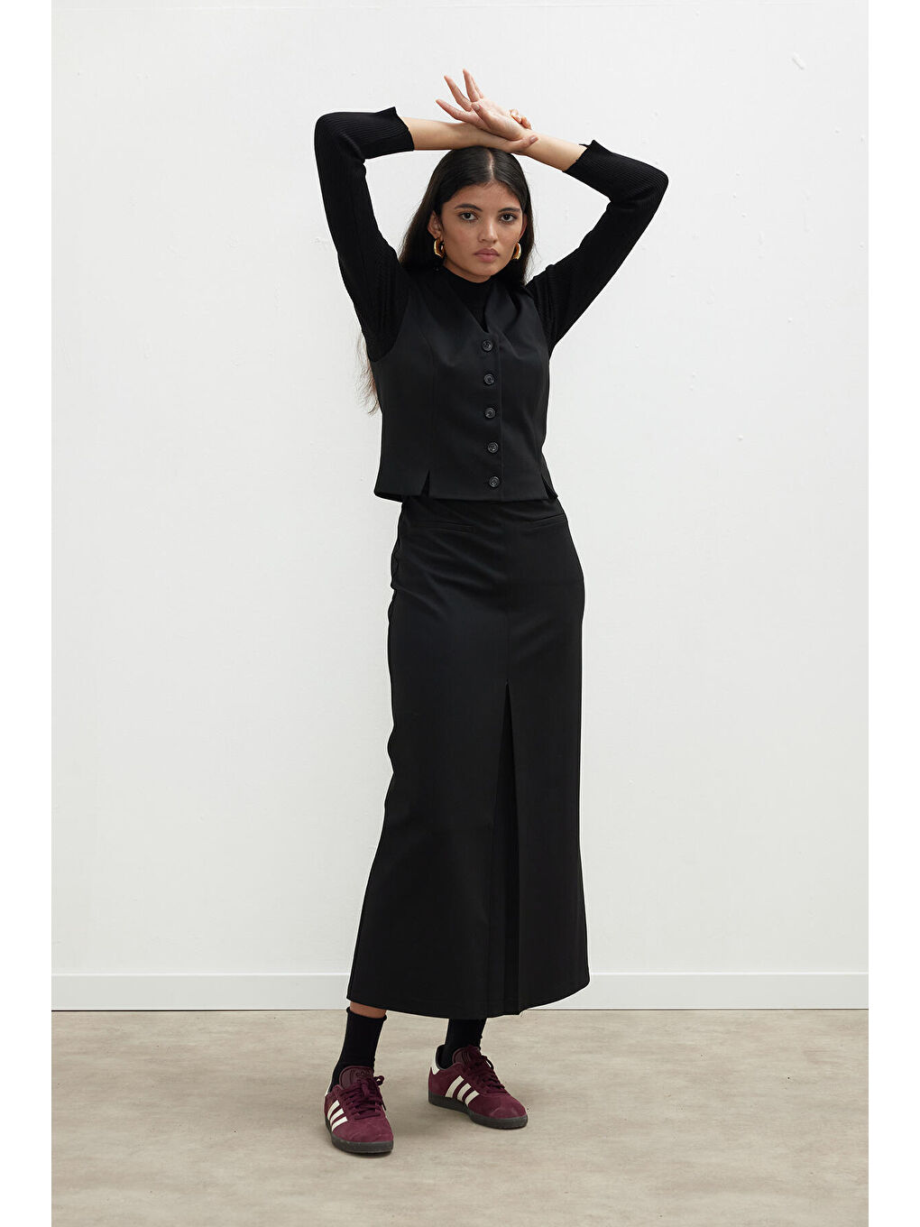 Premıum Pile Detaylı Kalem Etek Siyah-5