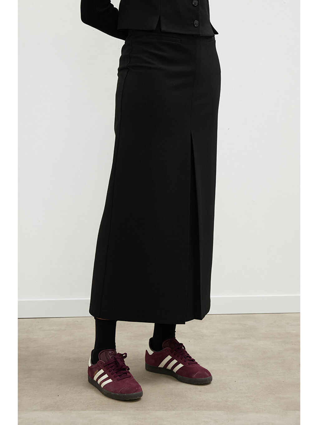 Premıum Pile Detaylı Kalem Etek Siyah-6