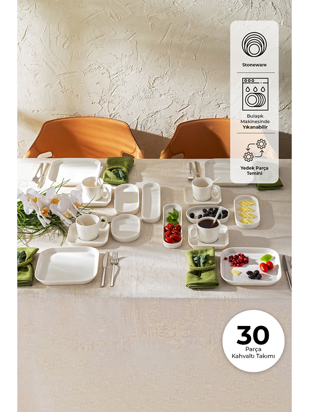 Yeni Mısra Porselen 30 Parça 6 Kişilik Kahvaltı/Servis Takımı Beyaz