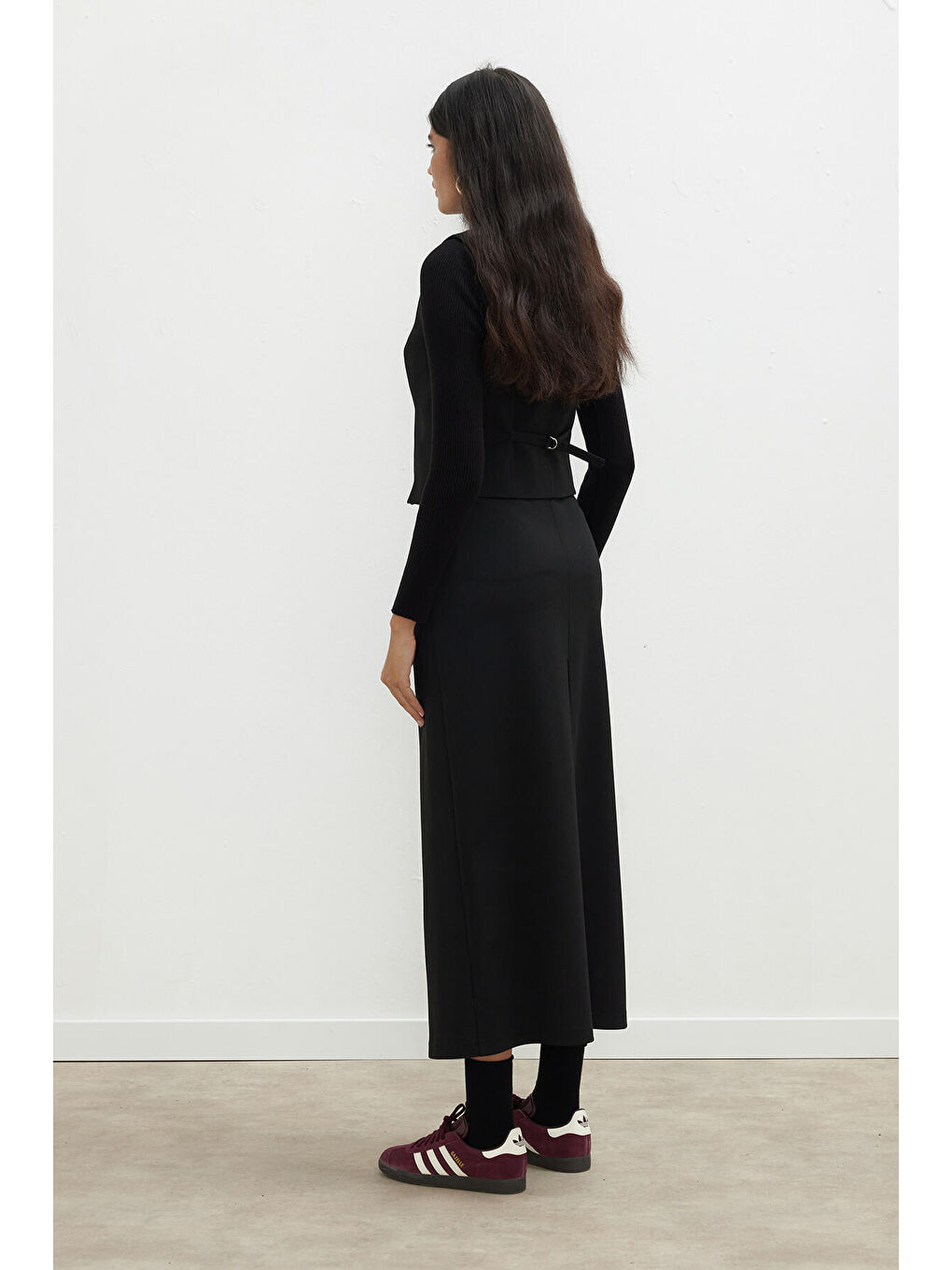 Premıum Pile Detaylı Kalem Etek Siyah-7