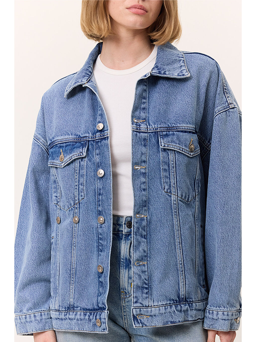 Oversıze Form Denim Ceket Mavi-5