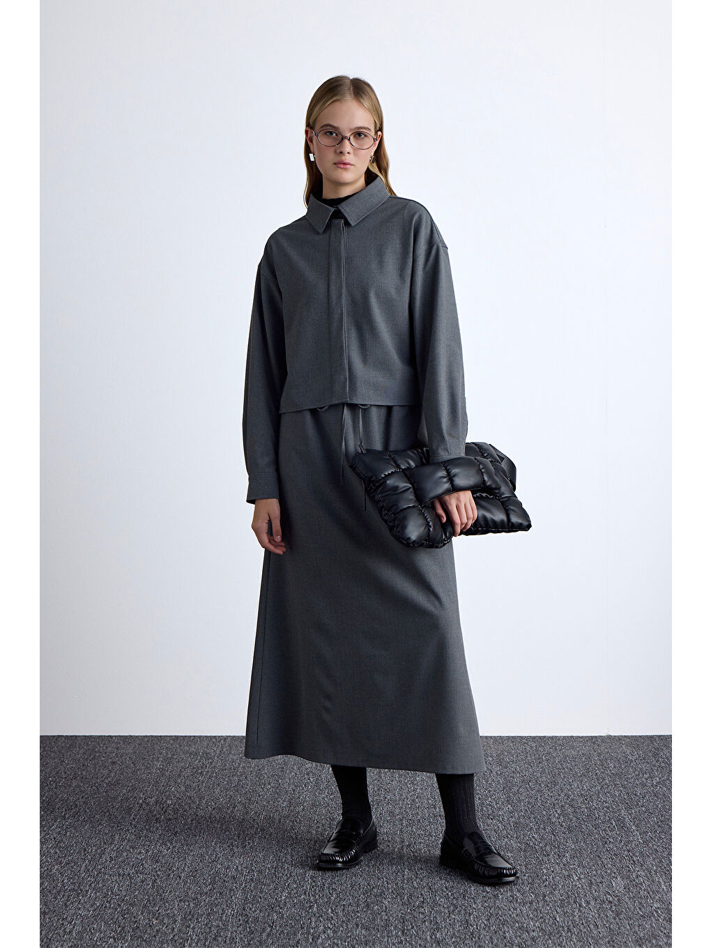 Bel Ayarlamalı Etek Gri-1