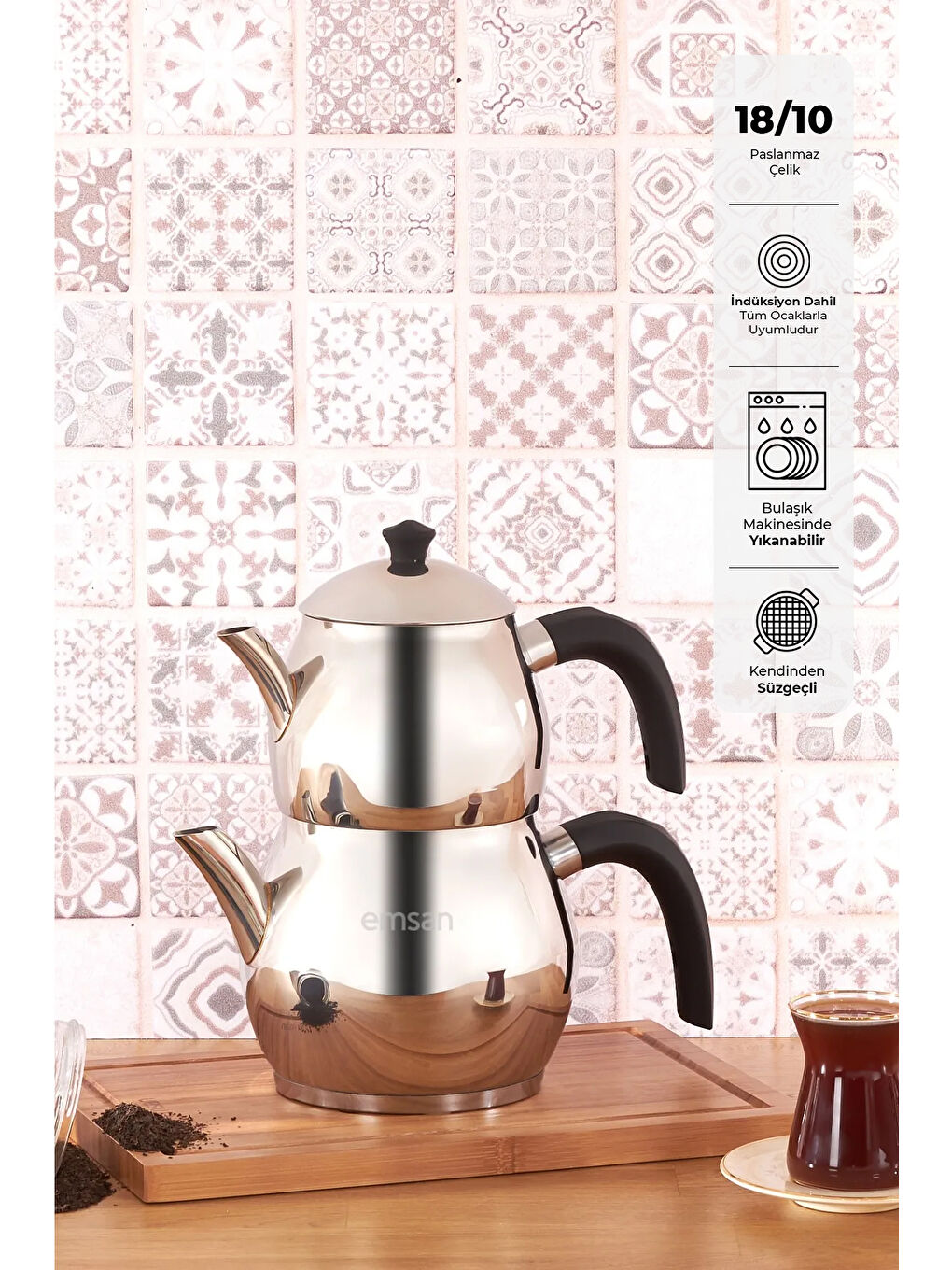 Cemre Maxi Siyah Çaydanlık Takımı 1.0-2.0Lt