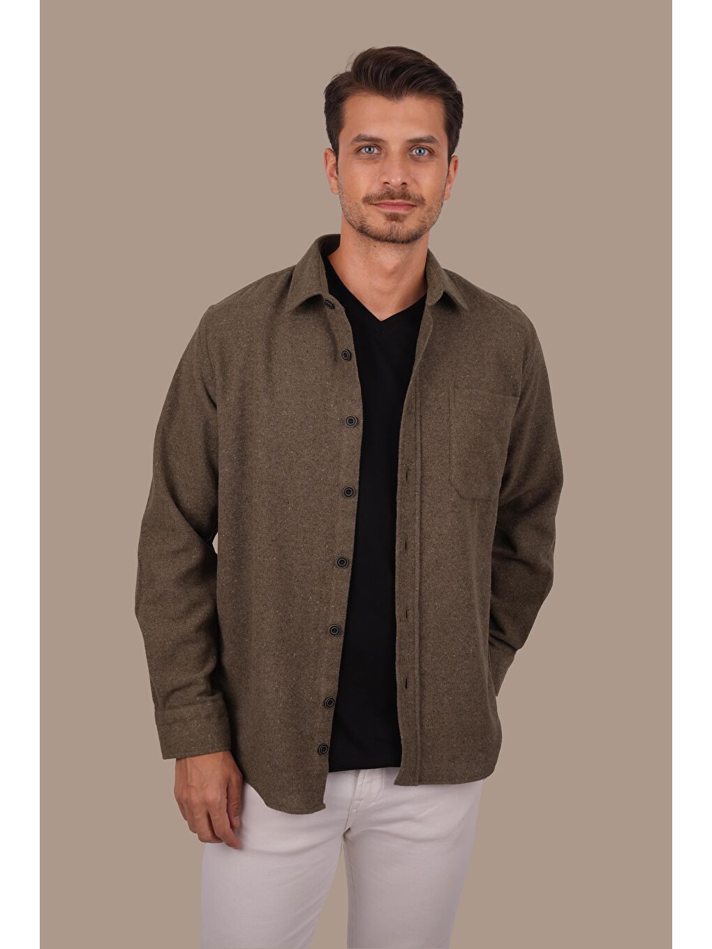 Etikmen Kahverengi Düz Oversize Oduncu Erkek Gömlek - 4