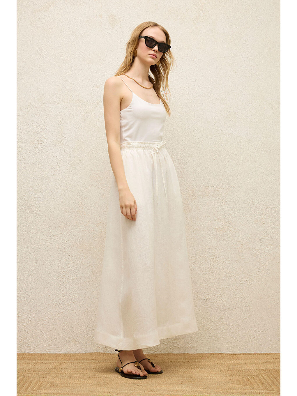 Bol Kesim Keten Etek Ekru-3