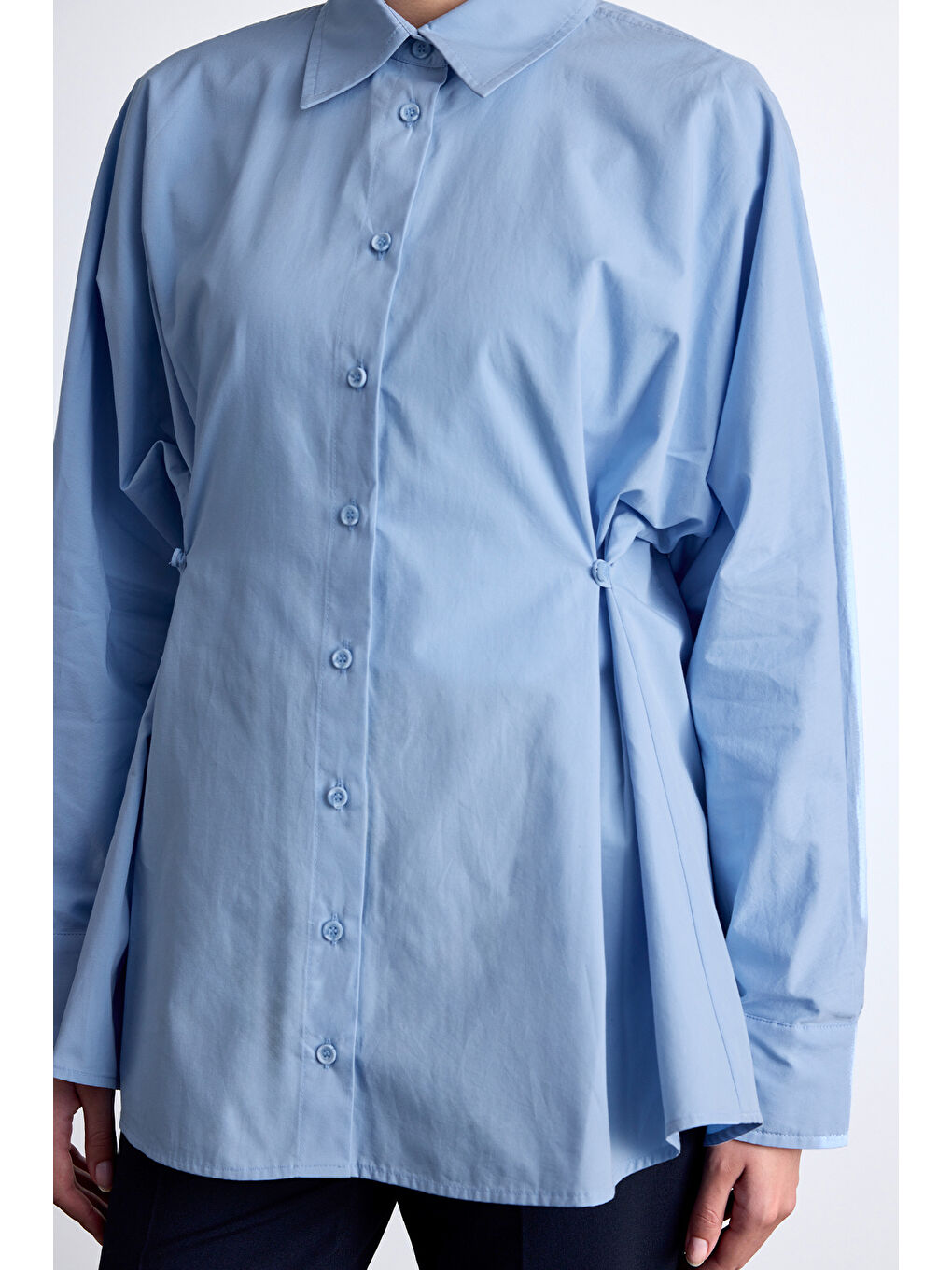 Bel Ayarlamalı Gömlek Mavi-2