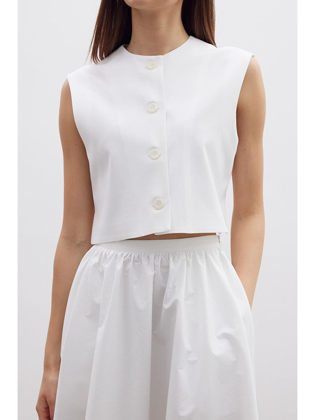 Önden Düğmeli Kısa Yelek Ekru-5