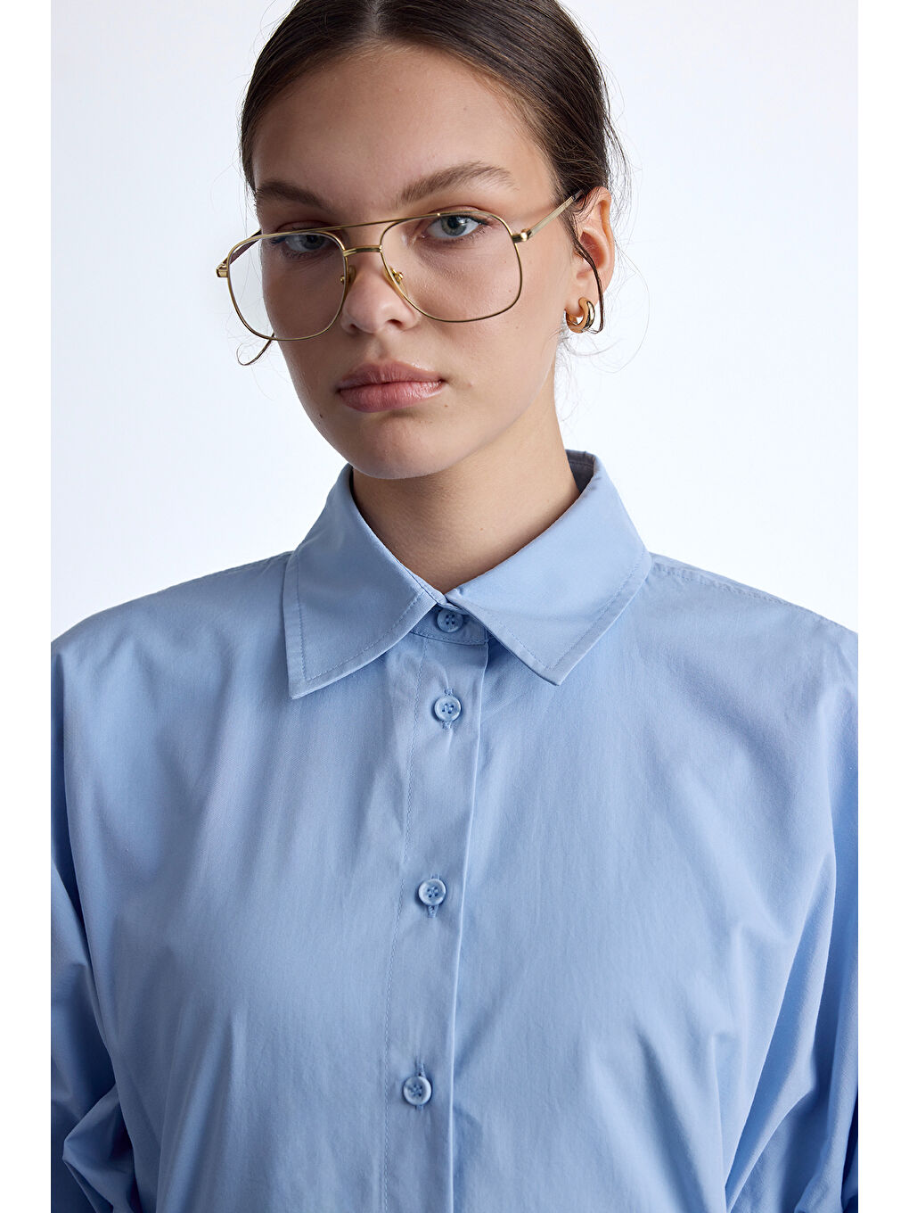 Bel Ayarlamalı Gömlek Mavi-3