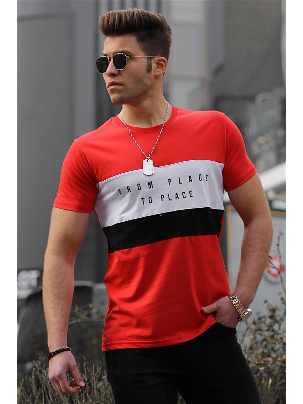 Baskılı Kırmızı Erkek Tişört 4499-1