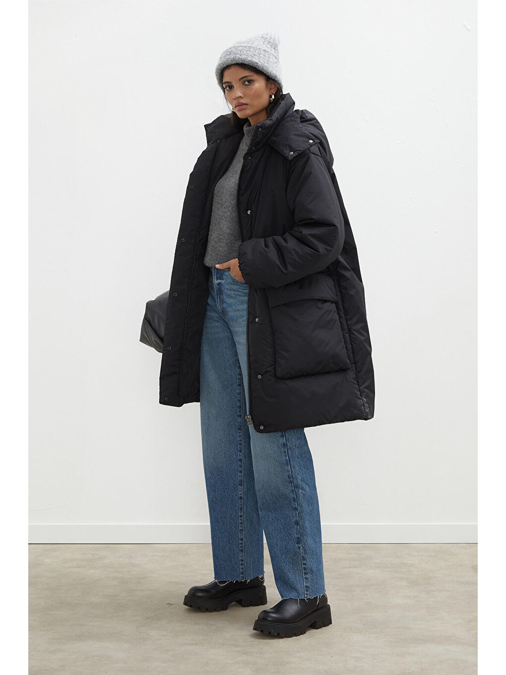 Kapüşonlu Anorak Mont Siyah-1