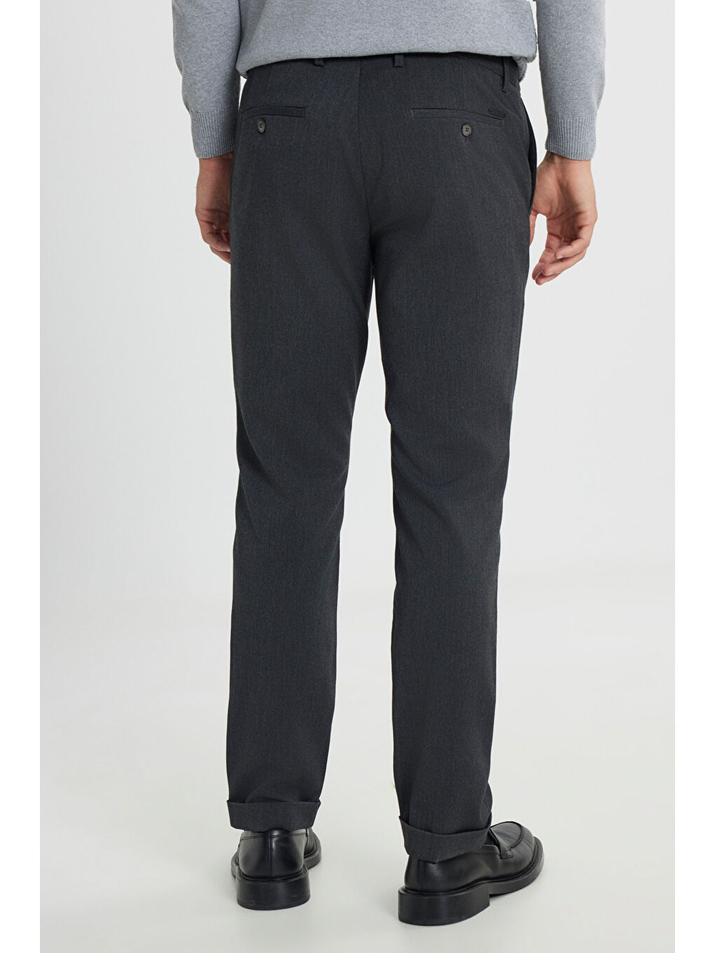 Erkek Kahverengi Yünlü Slim Fit Dar Kesim Balıksırtı Desenli Yan Cep Esnek Casual Pantolon-5