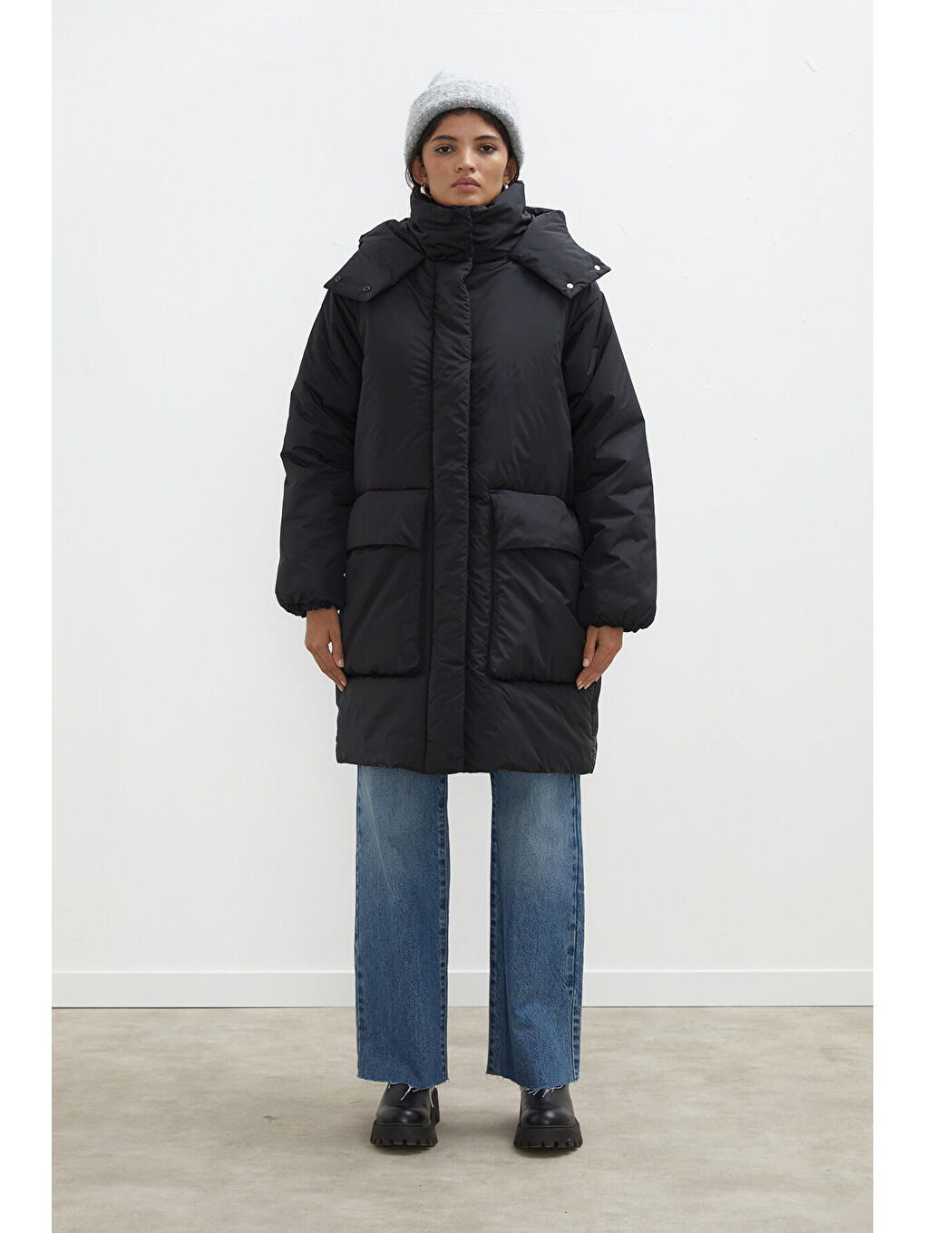 Kapüşonlu Anorak Mont Siyah-3