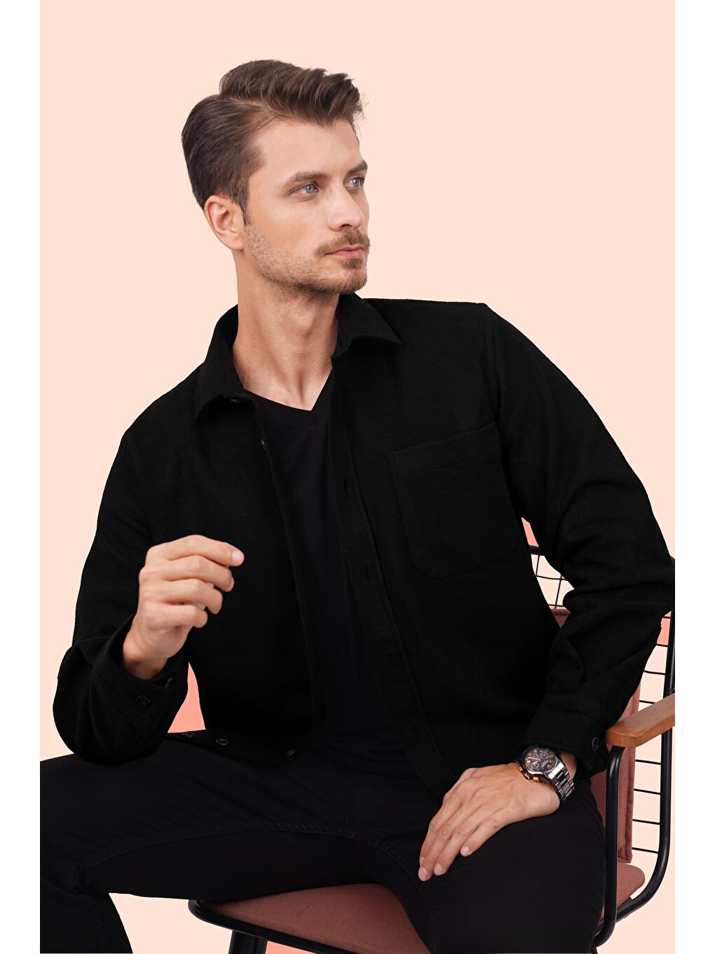 Etikmen Siyah Düz Oversize Oduncu Erkek Gömlek - 2