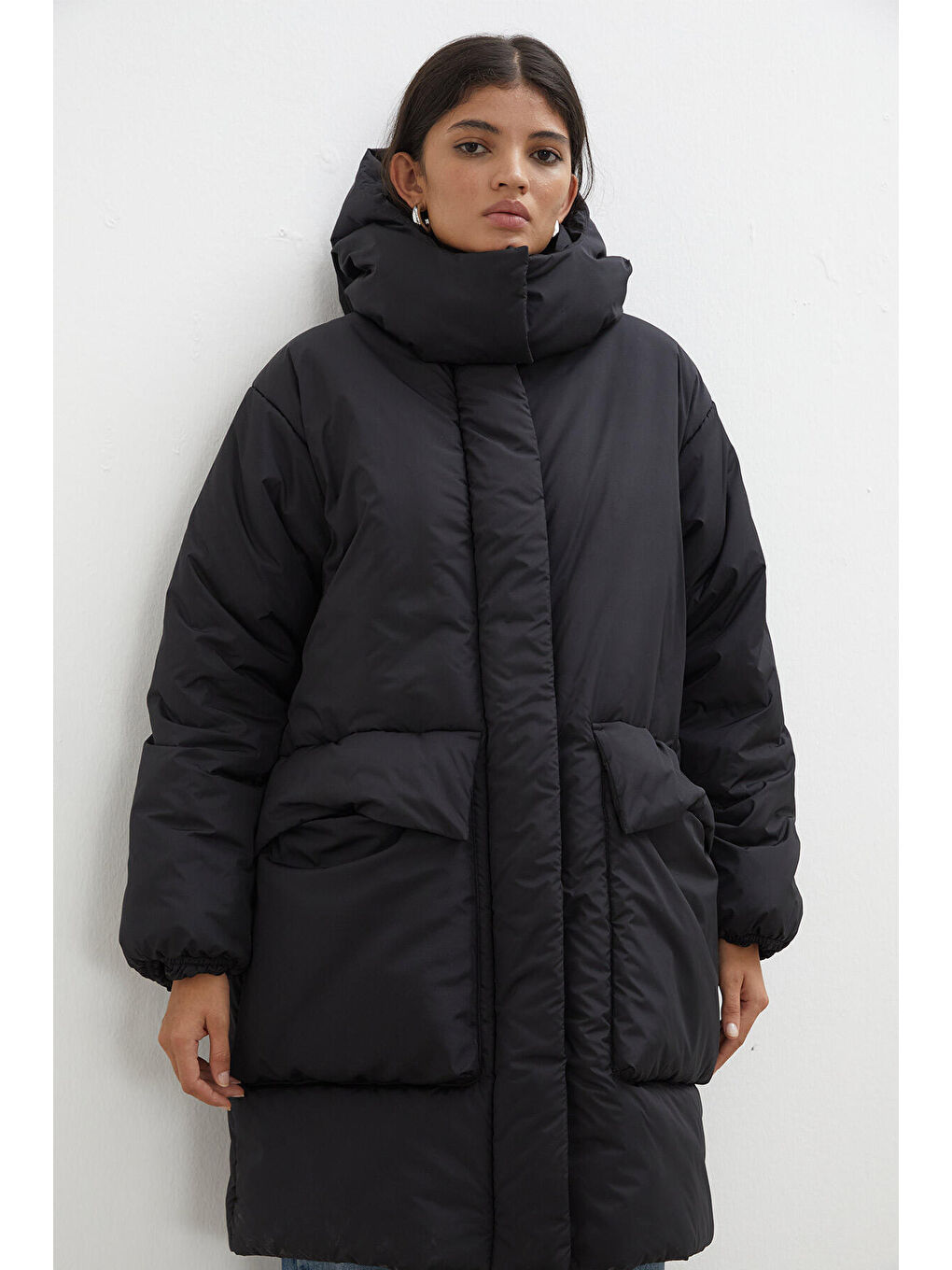 Kapüşonlu Anorak Mont Siyah-4