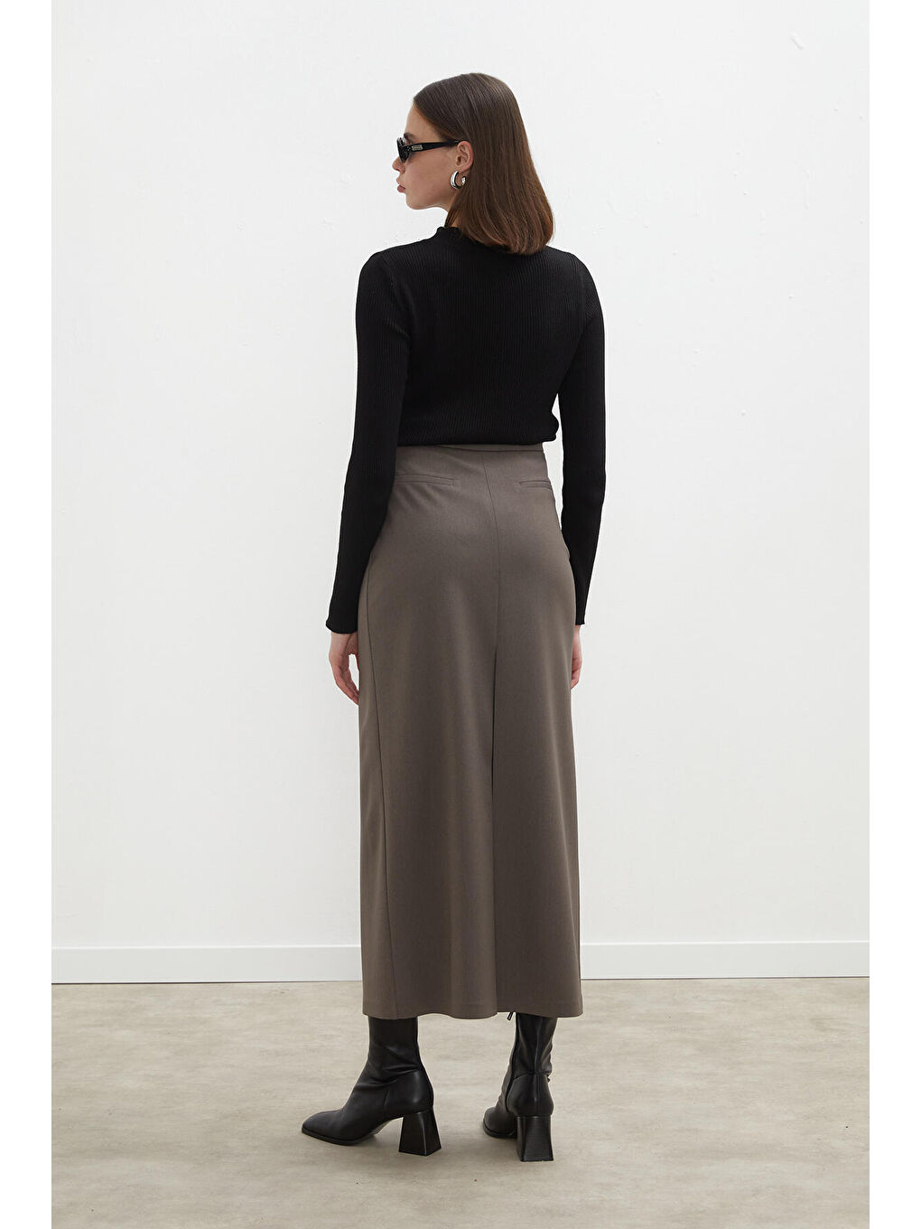 Bej Premıum Pile Detaylı Kalem Etek Vizon-7