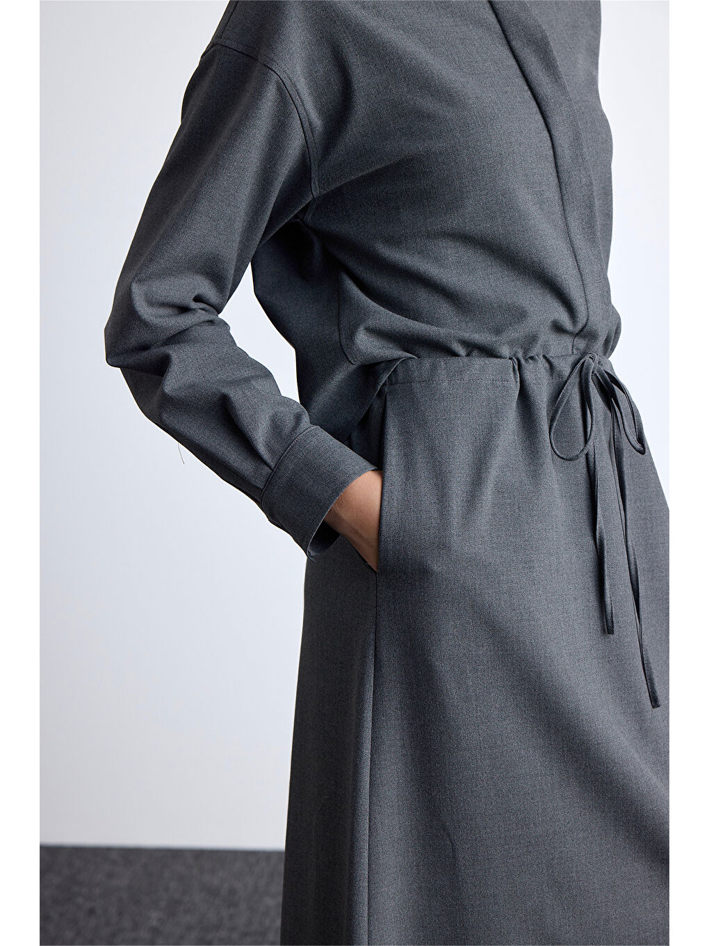 Bel Ayarlamalı Etek Gri-4