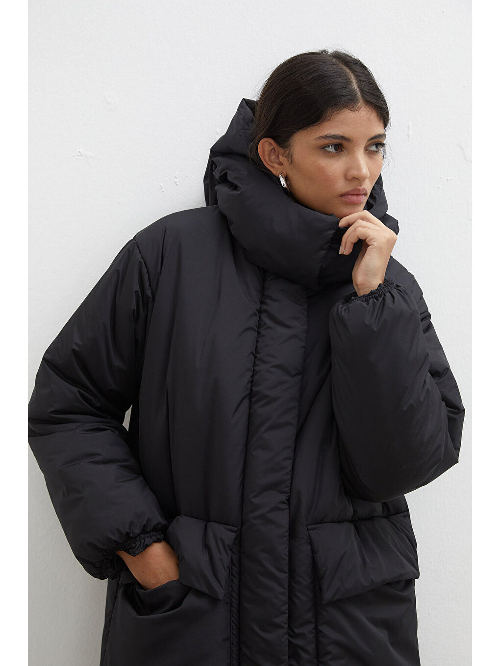 Kapüşonlu Anorak Mont Siyah-6