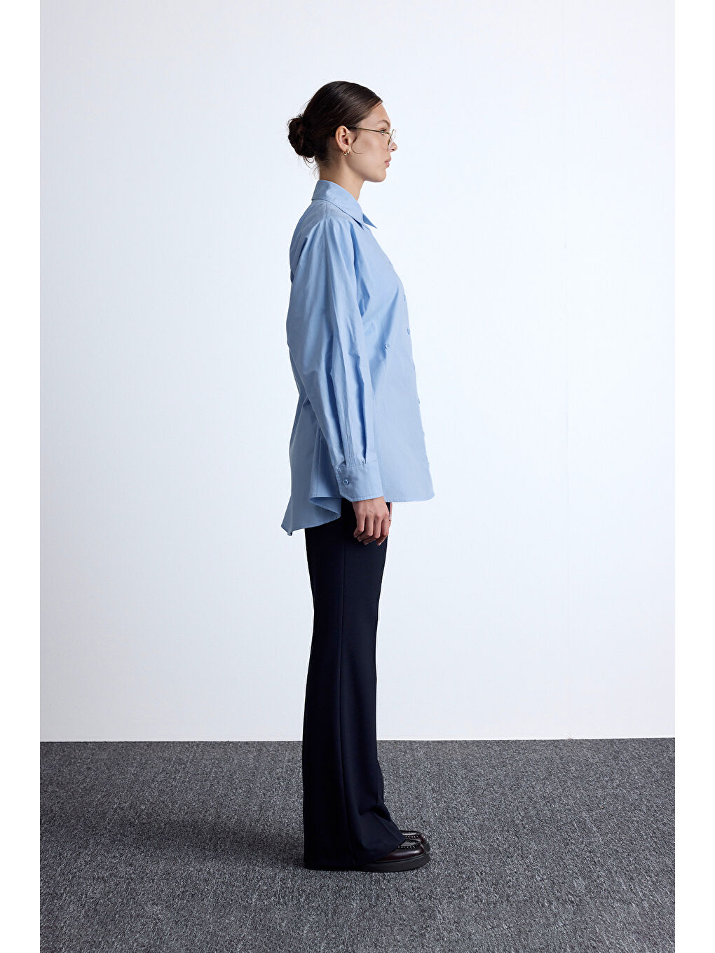 Bel Ayarlamalı Gömlek Mavi-4