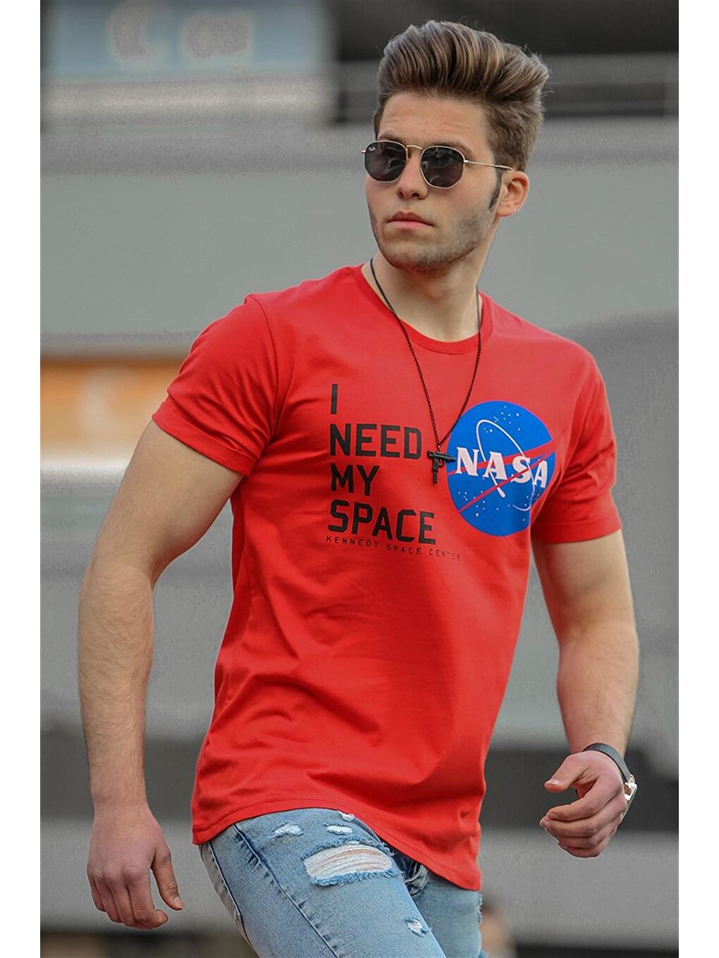 Kırmızı Baskılı Erkek Tişört 4509