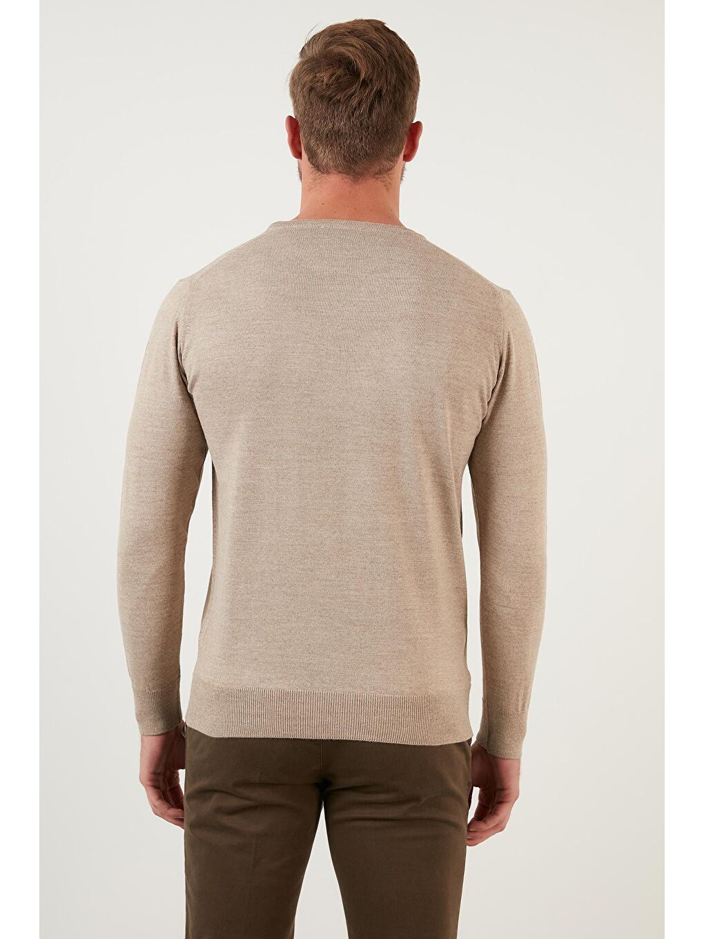 Bej Yünlü Slim Fit Bisiklet Yaka Triko Erkek Kazak 518BISIKLET-4