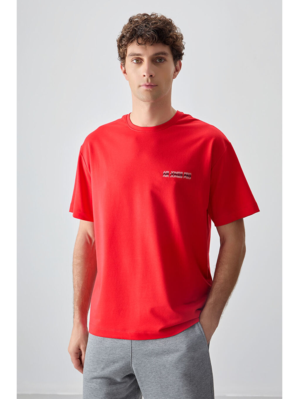 Kırmızı Pamuklu Kalın Yumuşak Dokulu Oversize Fit Baskılı Erkek Tişört - 88375