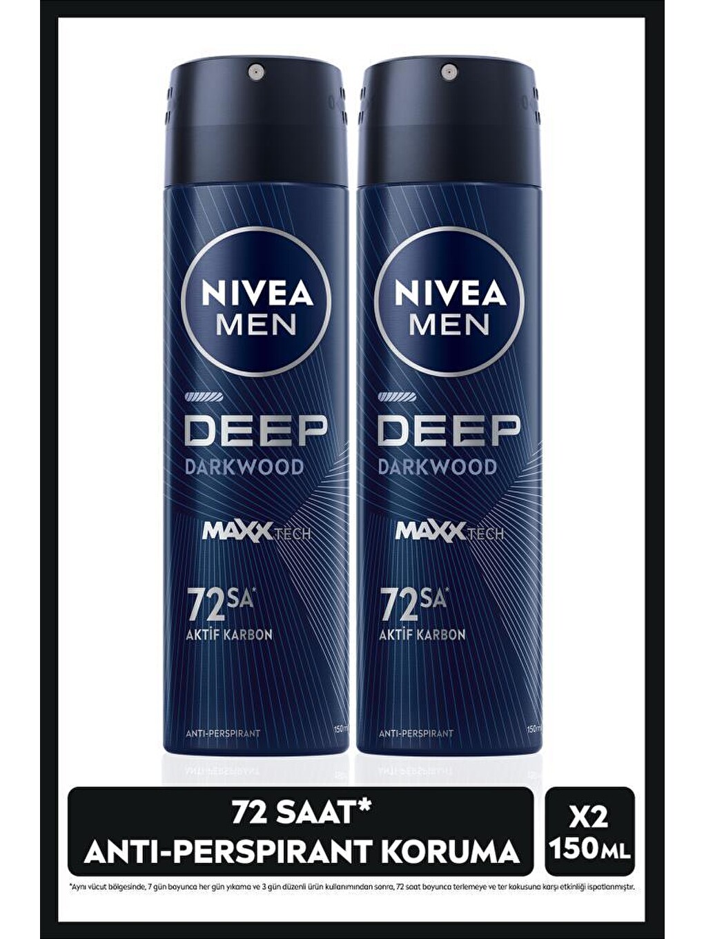 Men Erkek Sprey Deodorant Deep Dimension Aktif Karbon 150ml, 72 Saat Anti-perspirant, X2 Adet