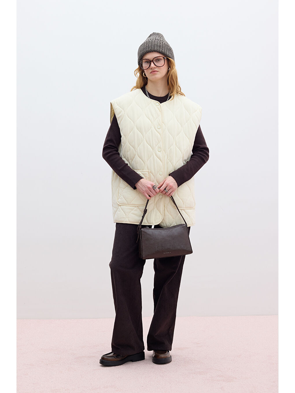 Bej Kapitone Cepli Yelek Vanilya-1