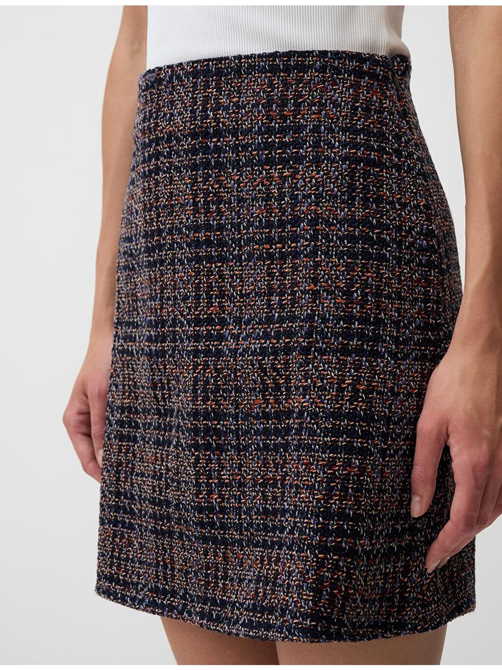 Lacivert Düz Kesim  Dokuma Etek-5