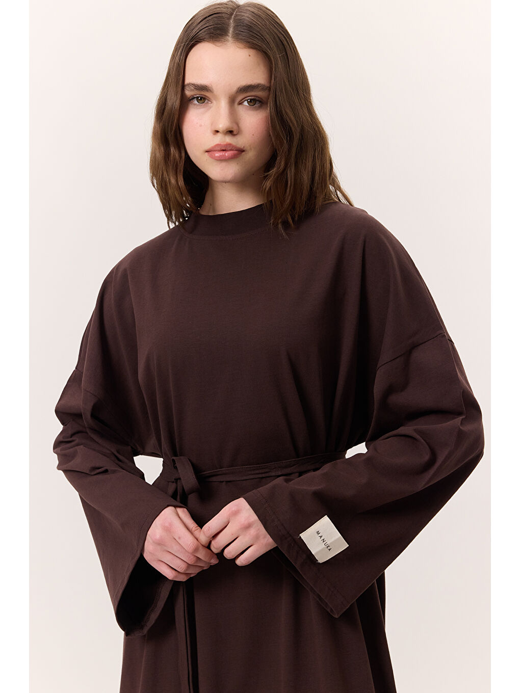 Kahverengi Oversıze Uzun Rahat Elbise Acı Kahve-3