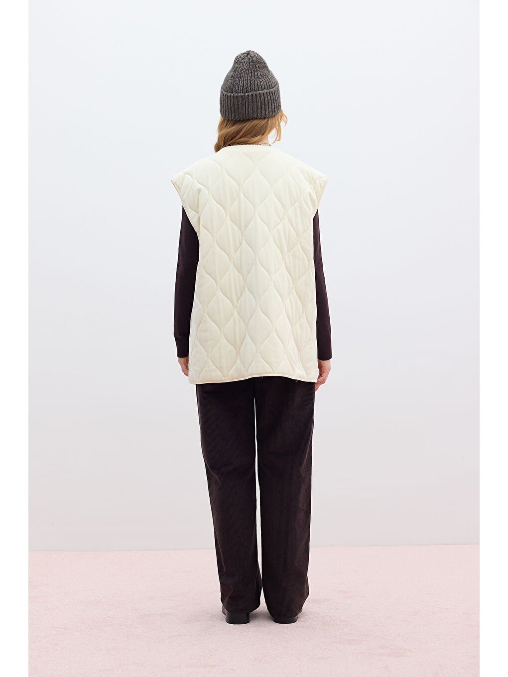 Bej Kapitone Cepli Yelek Vanilya-5