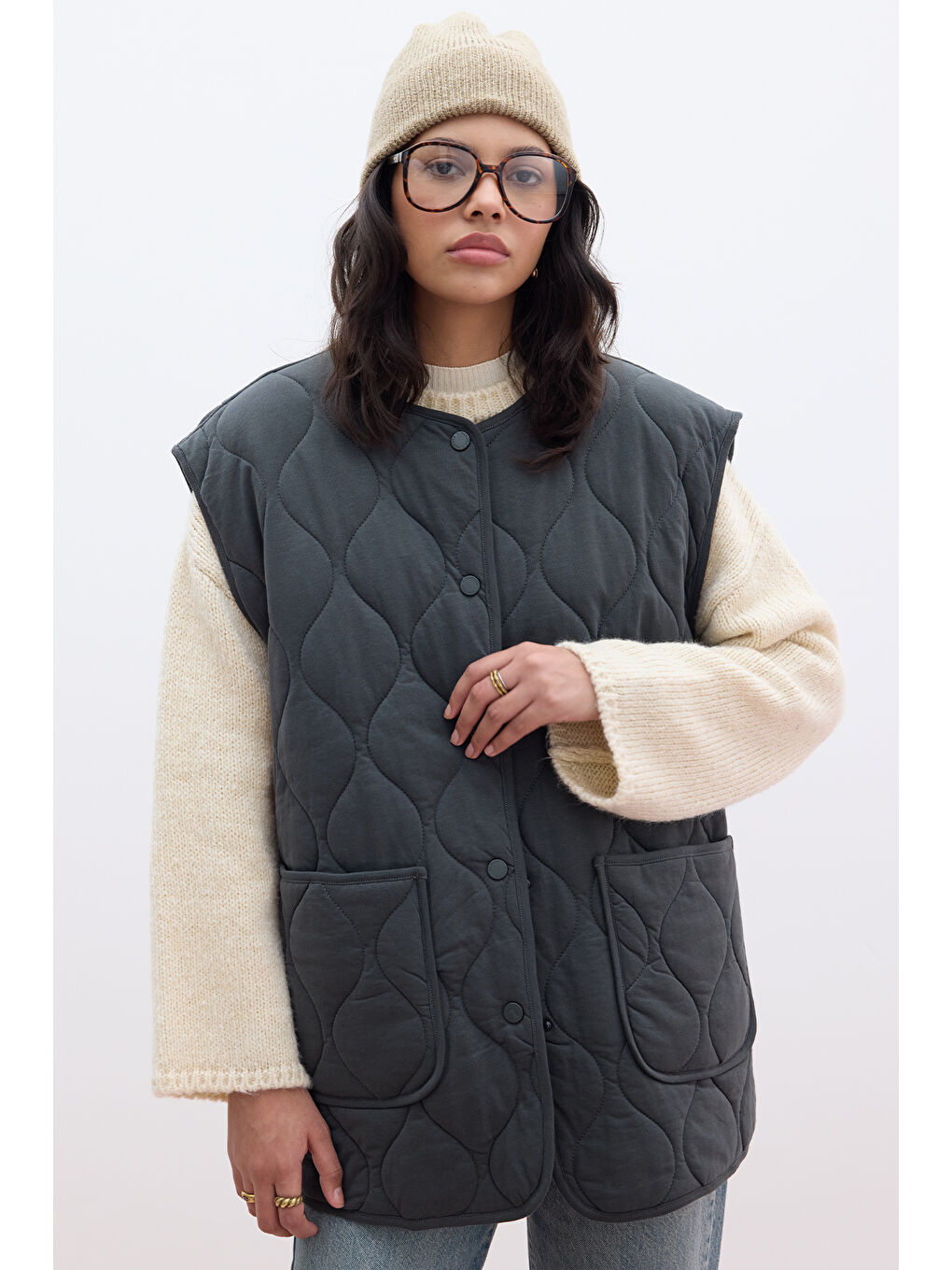 Kapitone Cepli Yelek Antrasit-1