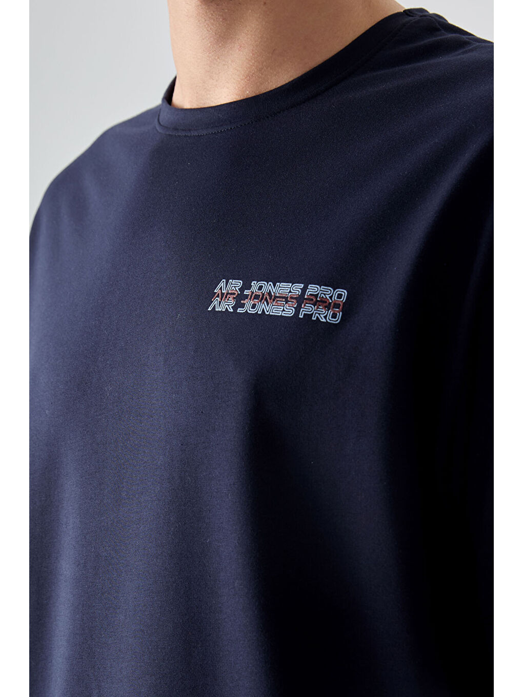 Lacivert Pamuklu Kalın Yumuşak Dokulu Oversize Fit Baskılı Erkek Tişört - 88375-2