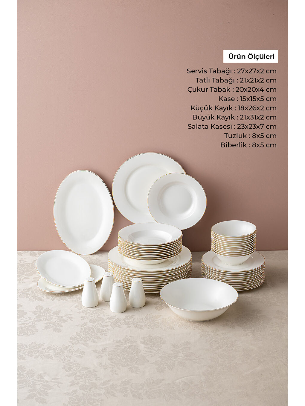 Beyaz New Bone Frezya 56 Parça 12 Kişilik Yuvarlak Yemek Takımı Platin