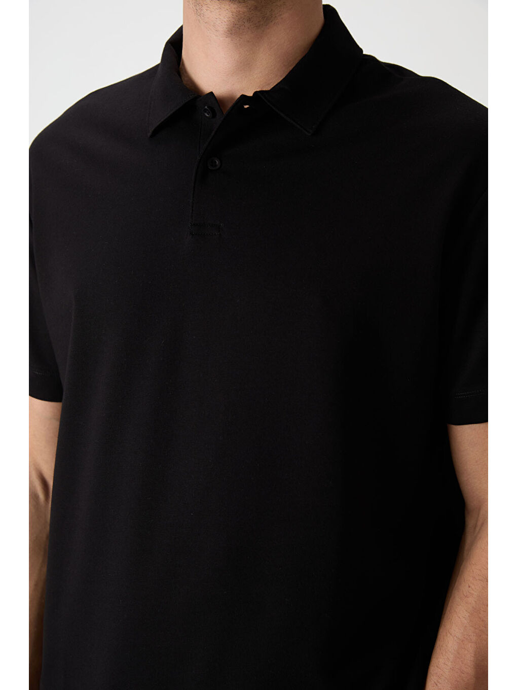 Siyah Pamuklu Kalın Yumuşak Dokulu Polo Yaka Oversize Fit Basic Erkek Tişört- 88381-1