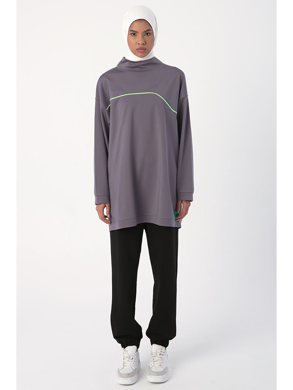Gri Neon Detaylı Oversize Sweat Tunik-1