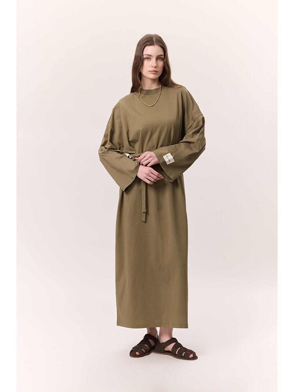 Oversize Uzun Rahat Elbise Haki-1