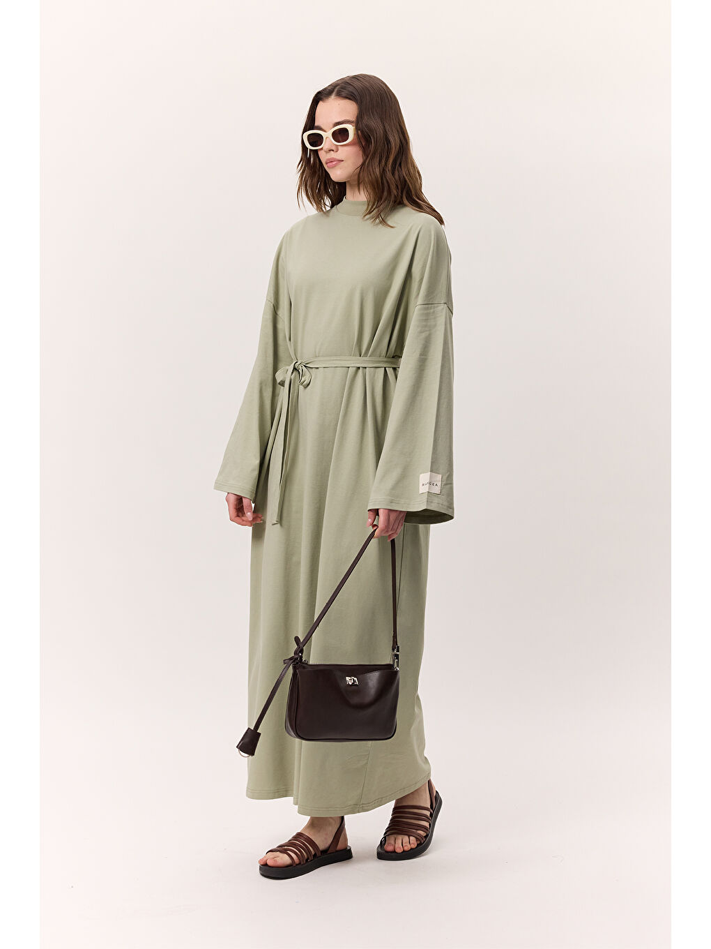 Oversize Uzun Rahat Elbise Çağla Yeşili-1