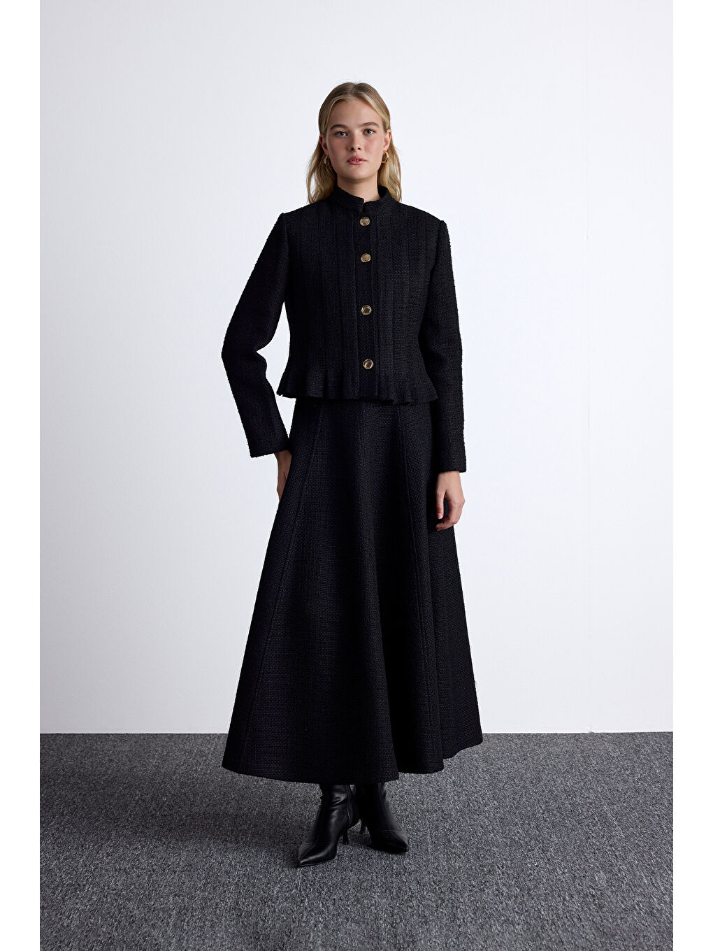 Dokulu Düğmeli Ceket Siyah-1