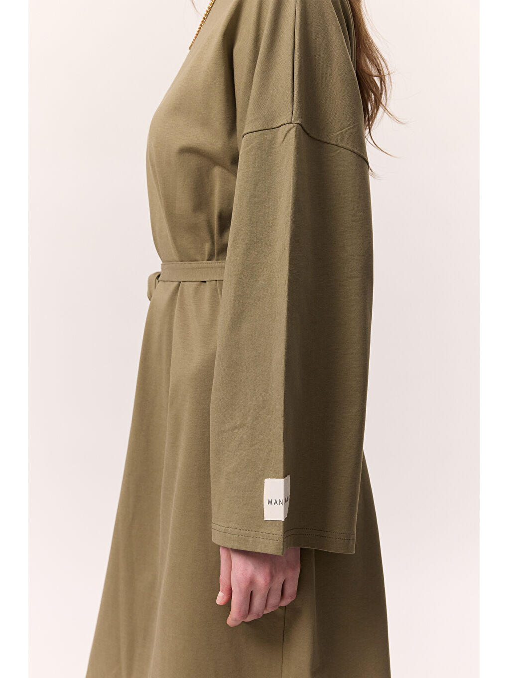 Oversize Uzun Rahat Elbise Haki-3