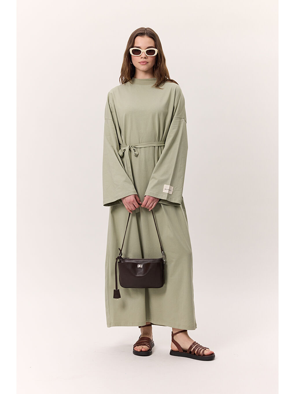 Oversize Uzun Rahat Elbise Çağla Yeşili-2