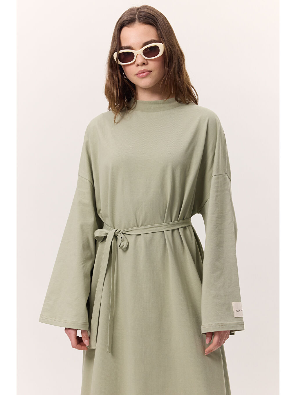 Oversize Uzun Rahat Elbise Çağla Yeşili-3