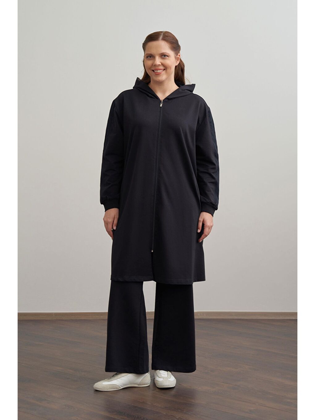 Lacivert-Baskılı Fileli Büyük Beden Eşofman Takımı