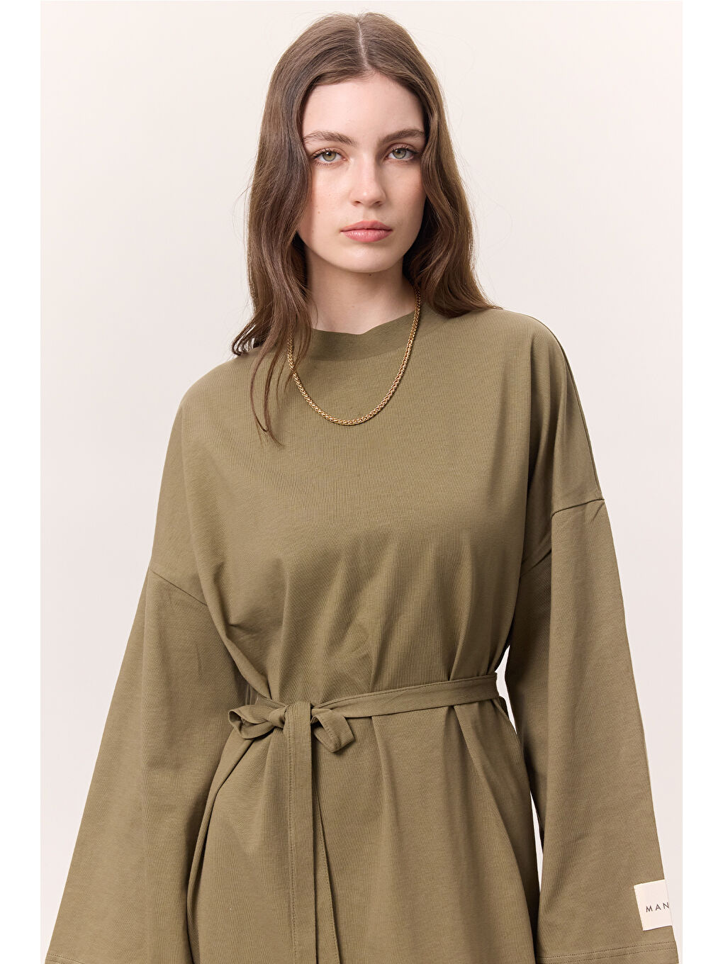 Oversize Uzun Rahat Elbise Haki-4