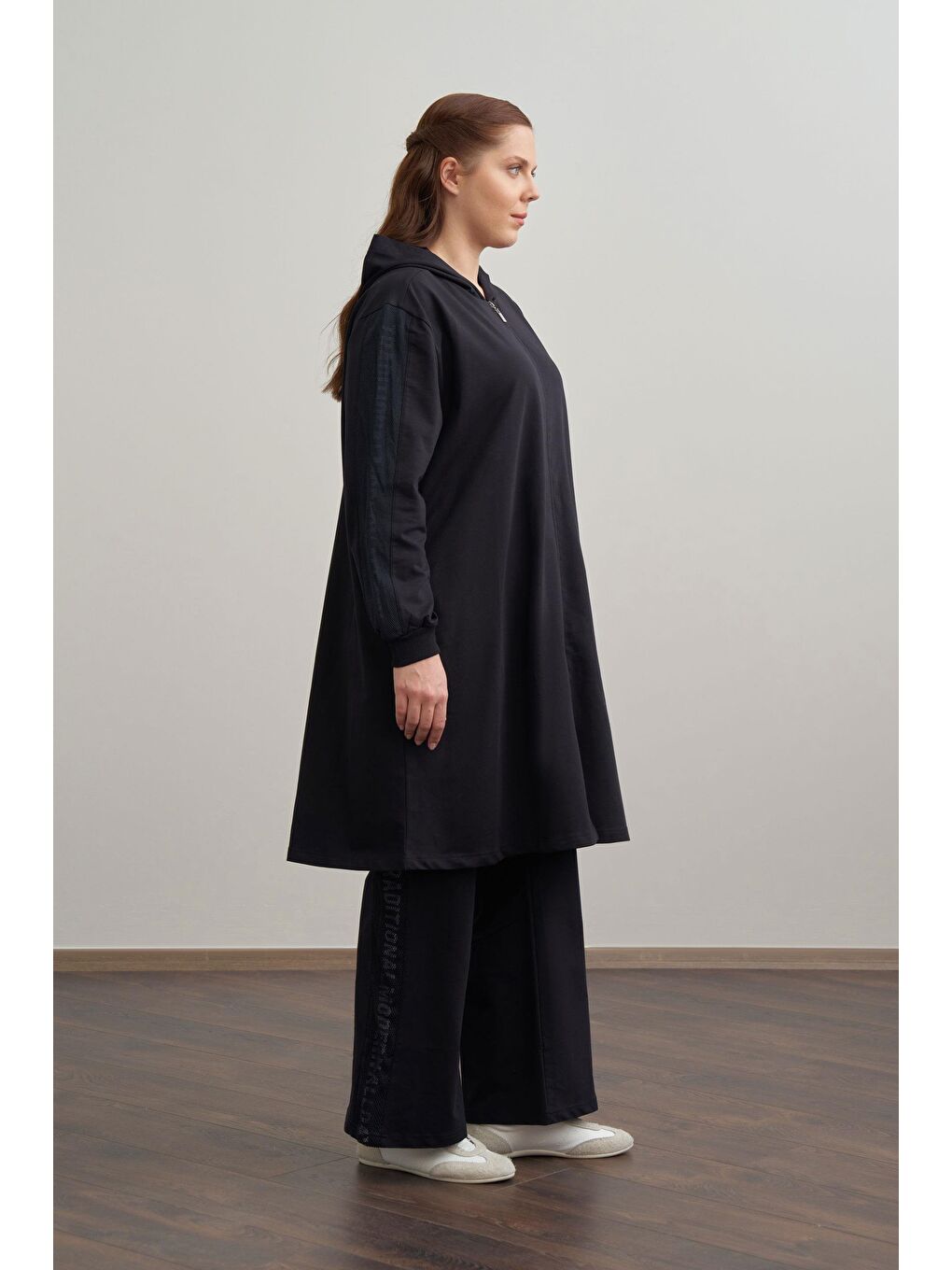 Lacivert-Baskılı Fileli Büyük Beden Eşofman Takımı-1