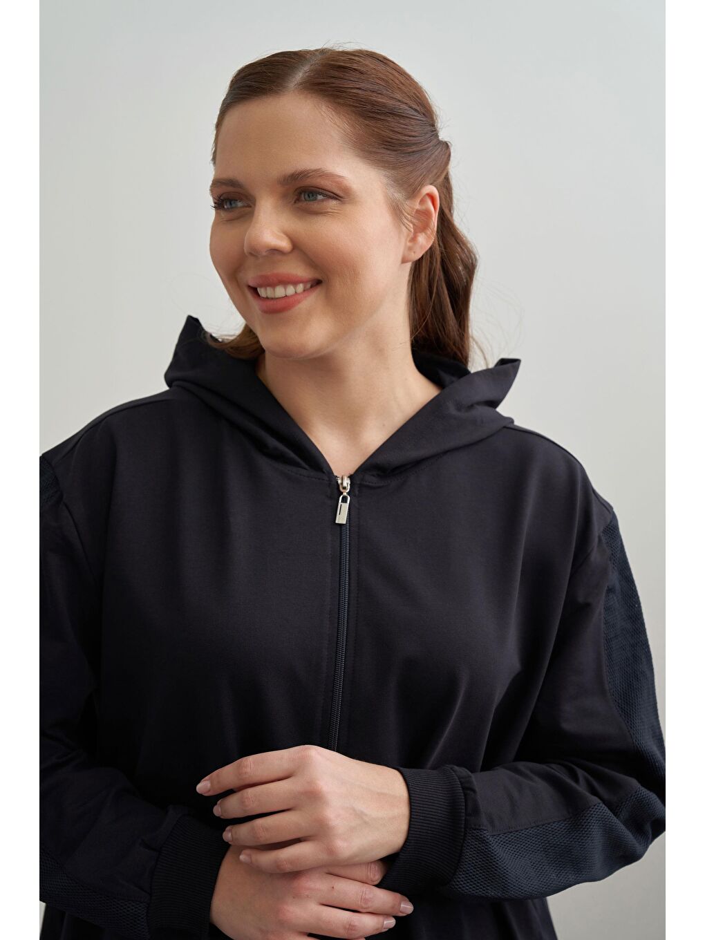 Lacivert-Baskılı Fileli Büyük Beden Eşofman Takımı-3