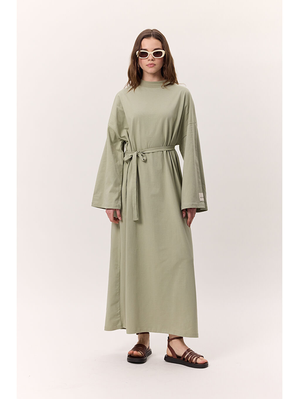 Oversize Uzun Rahat Elbise Çağla Yeşili-4