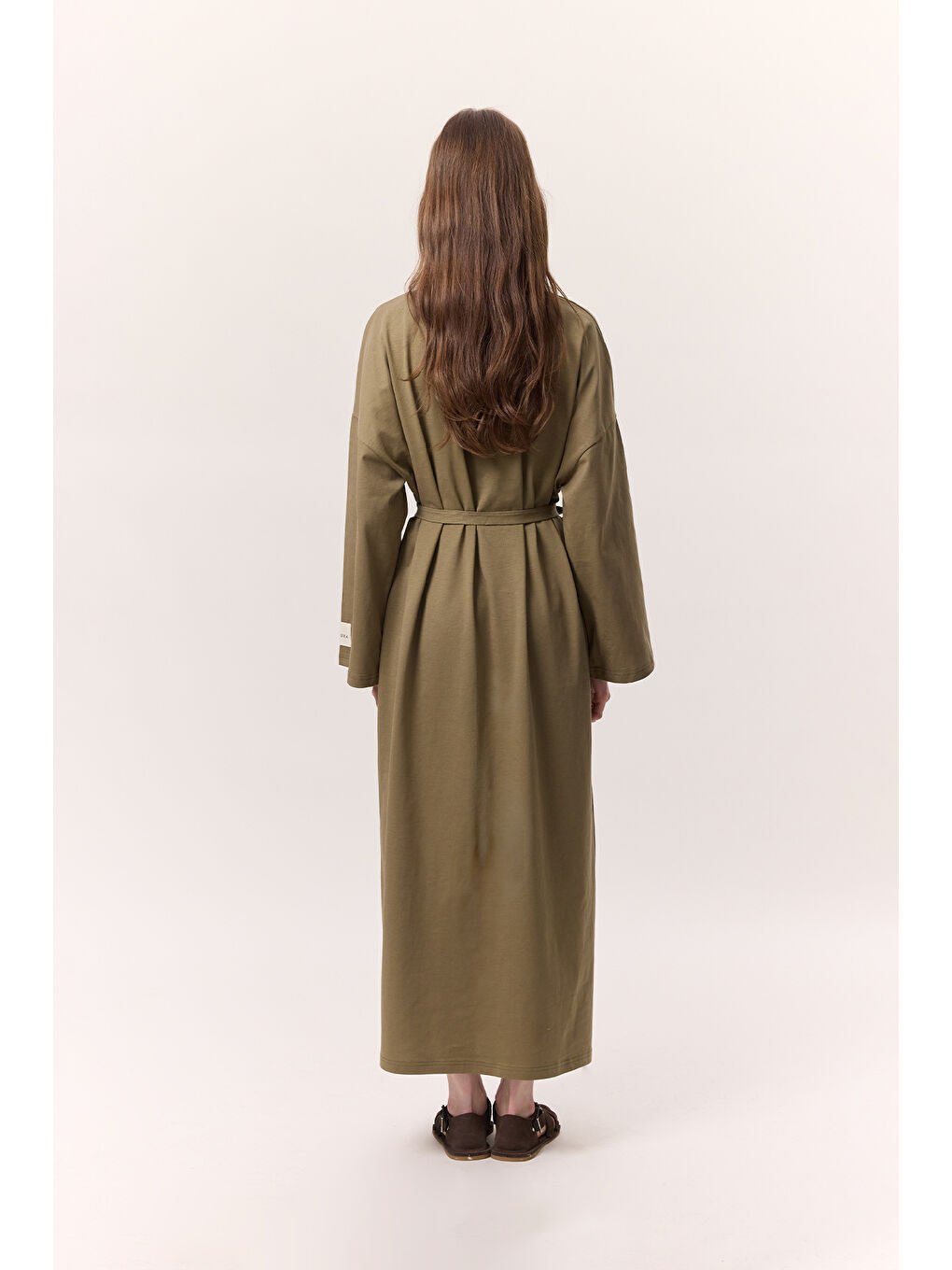 Oversize Uzun Rahat Elbise Haki-5