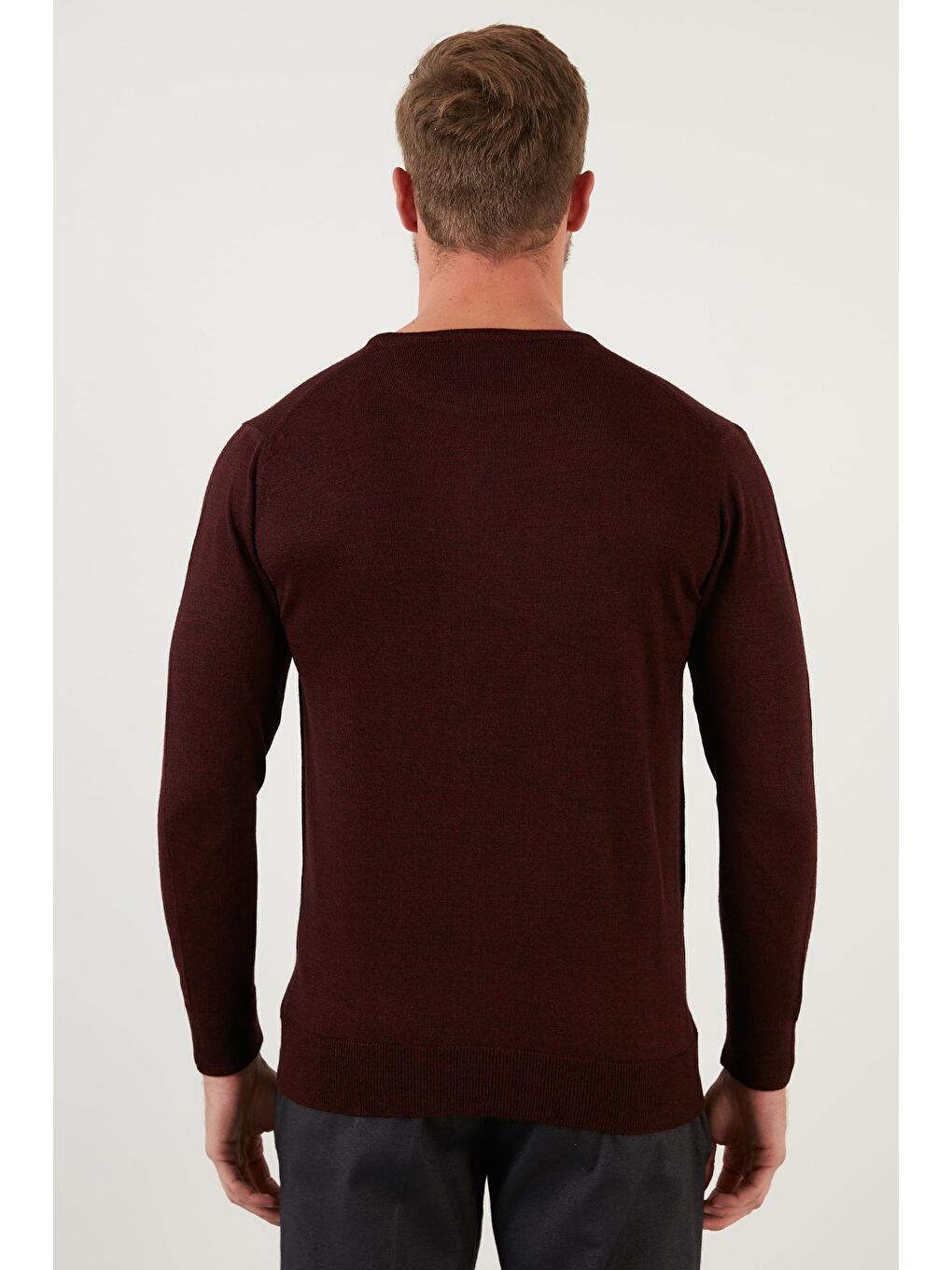 Bordo Yünlü Slim Fit Bisiklet Yaka Triko Erkek Kazak 518BISIKLET-4